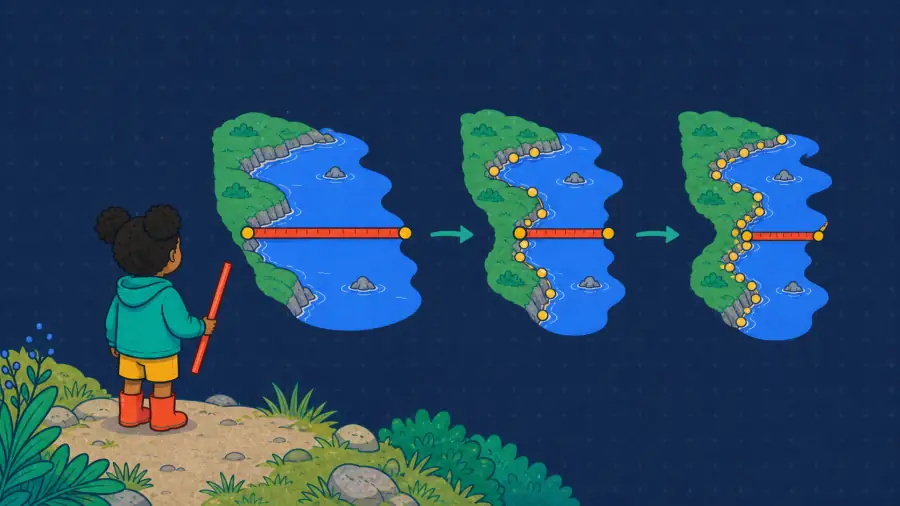Nia watches shorter coral rulers place denser gold steps along finer versions of one coast.