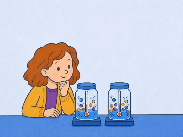 A curious child studies two identical sealed demonstration jars with equal starting thermometer levels.